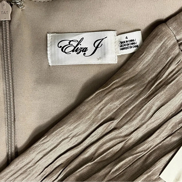 Eliza J (NWT) Textured Beaded Gold Tan Midi Sheath Dress Size 4 - Picture 12 of 14